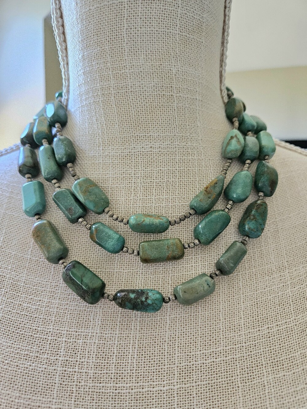 Barse Three-Strand Turquoise  Stone Necklace